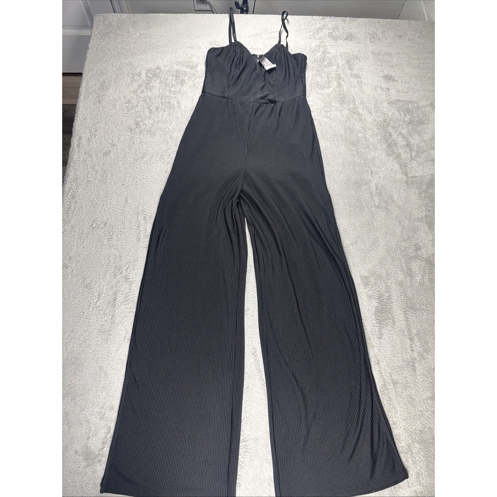 Material Girl Women's Jumpsuit Pleated Slit‎ Pants Black Caviar Size M New